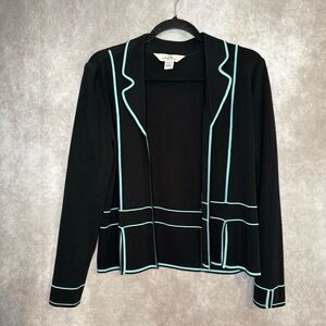 Ming Wang Cardigan Jacket Womens Small Black Blue Piped Knit‎ Modern